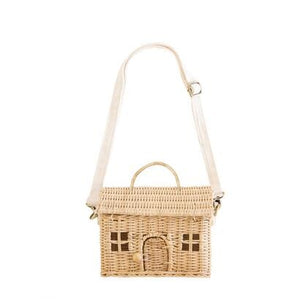 House Shape Rattan Women Handbags Wicker Woven Shoulder Crossbody Bags