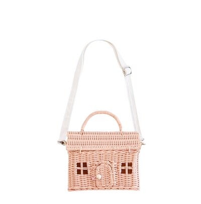 House Shape Rattan Women Handbags Wicker Woven Shoulder Crossbody Bags