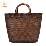 Oswego Retro Large-capacity Woven Rattan Bag Women Bamboo Handle Portable