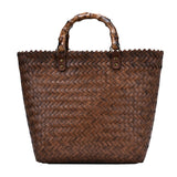 Oswego Retro Large-capacity Woven Rattan Bag Women Bamboo Handle Portable