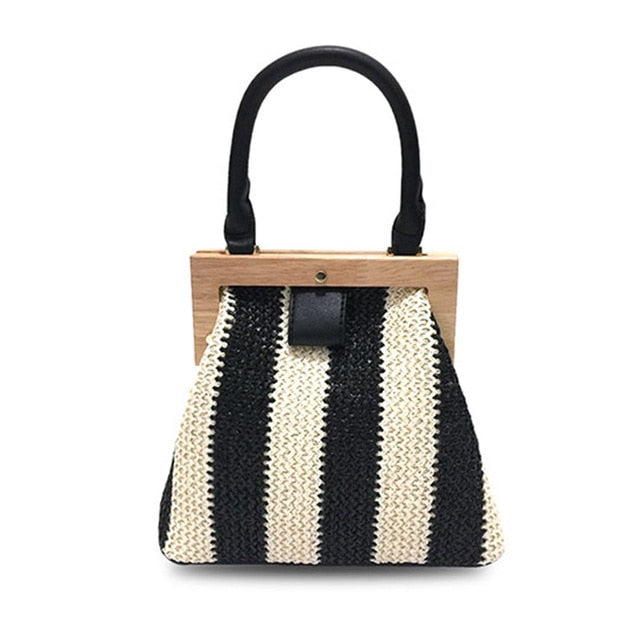 Straw Bag New Fashion Wooden Clip Women Shoulder Bag